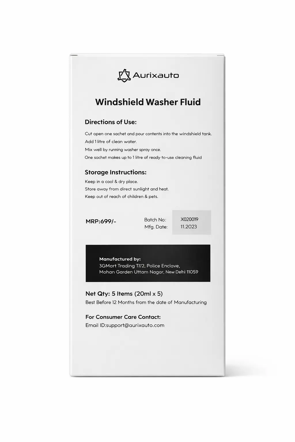 Windshield & Car Glass Cleaner Fluid | Box of 5 Pouches